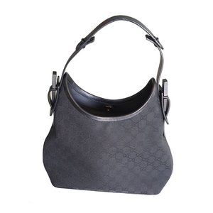 Gucci GG Canvas Wooden Accent Hobo Bag Black